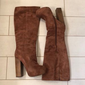 Suede Platform Knee-High Boots